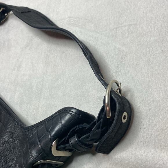 Stuart Weitzman Black Crocodile-Embossed Leather Hobo Bag Silver Hardware - Picture 4 of 7